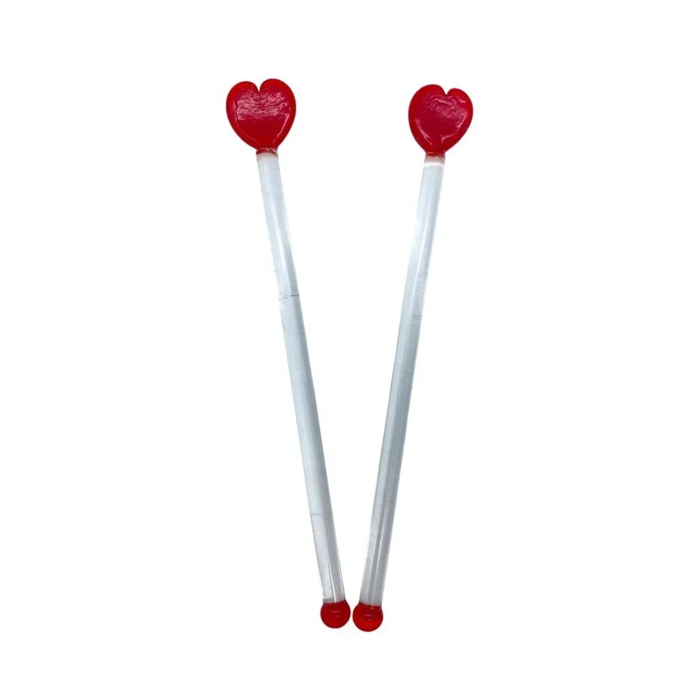 Glass‎ handblown Red heart swizzle sticks Cocktail stirrers 5 7/8